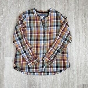 L.L.Bean Organic Cotton Tencel Plaid Shirt Women's M Multi-Color Tunic EUC